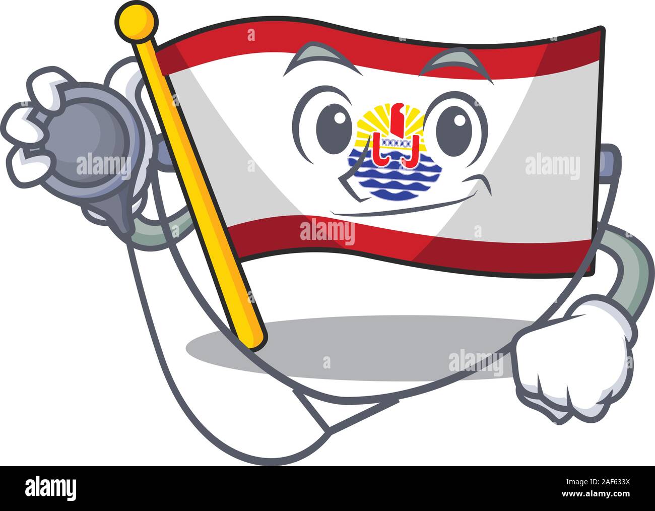 Cute Flag french polynesia Scroll cartoon character in a Doctor with tools Stock Vector