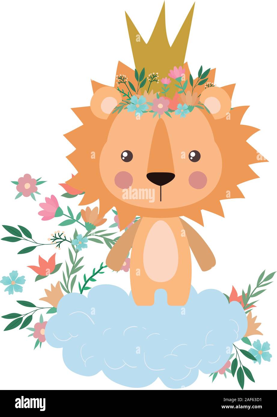 Cute lion with crown over cloud vector design Stock Vector Image & Art ...