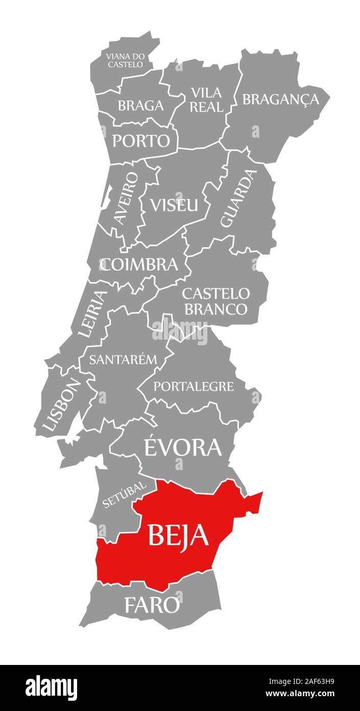 Beja red highlighted in map of Portugal Stock Photo - Alamy
