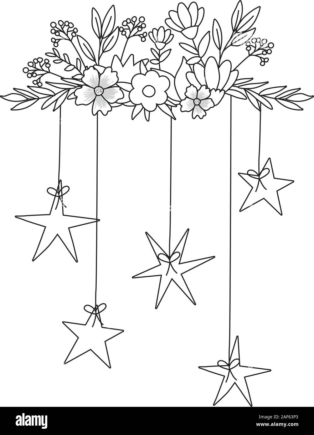flowers and leaves with stars hanging vector design Stock Vector Image ...