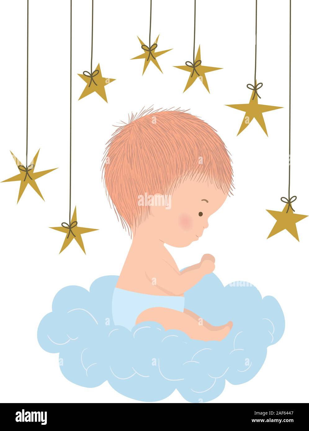 Cute baby boy over cloud and stars vector design Stock Vector Image ...