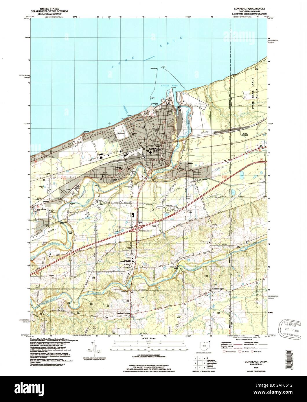 Topographic Map of Conneaut, Ohio
