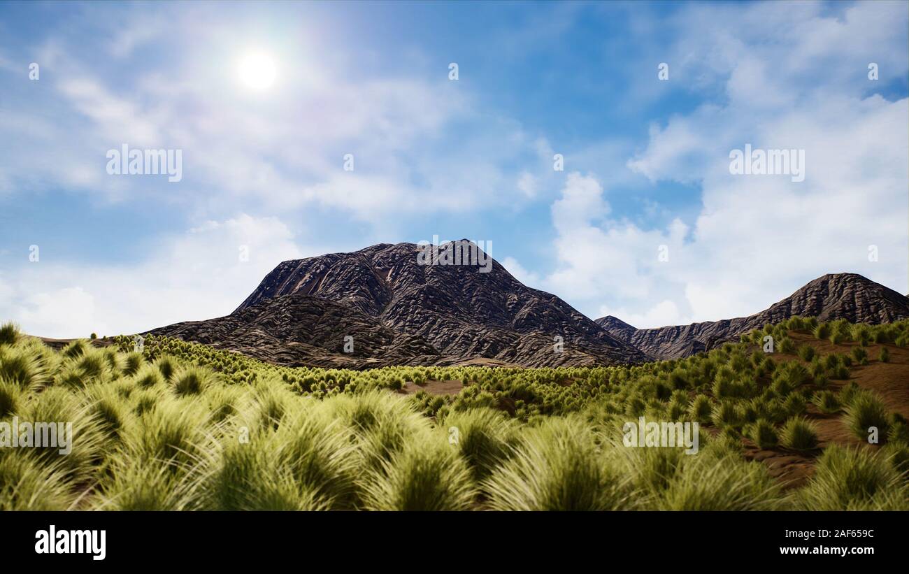 Semi Desert Arid Landscape 3D Render Stock Photo