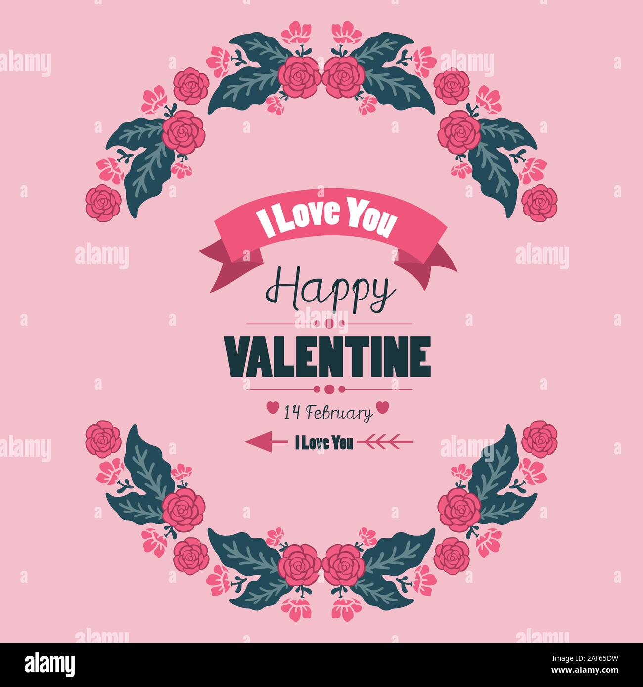 Happy valentine day card design with elegant floral and leaf ...