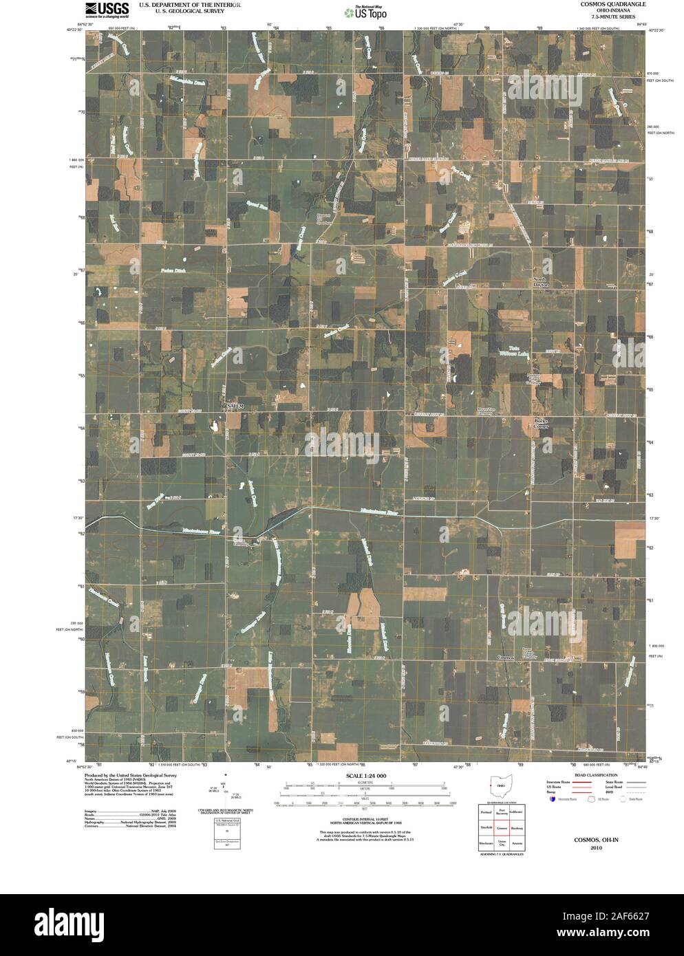 USGS TOPO Map Ohio OH Cosmos 20100806 TM Restoration Stock Photo