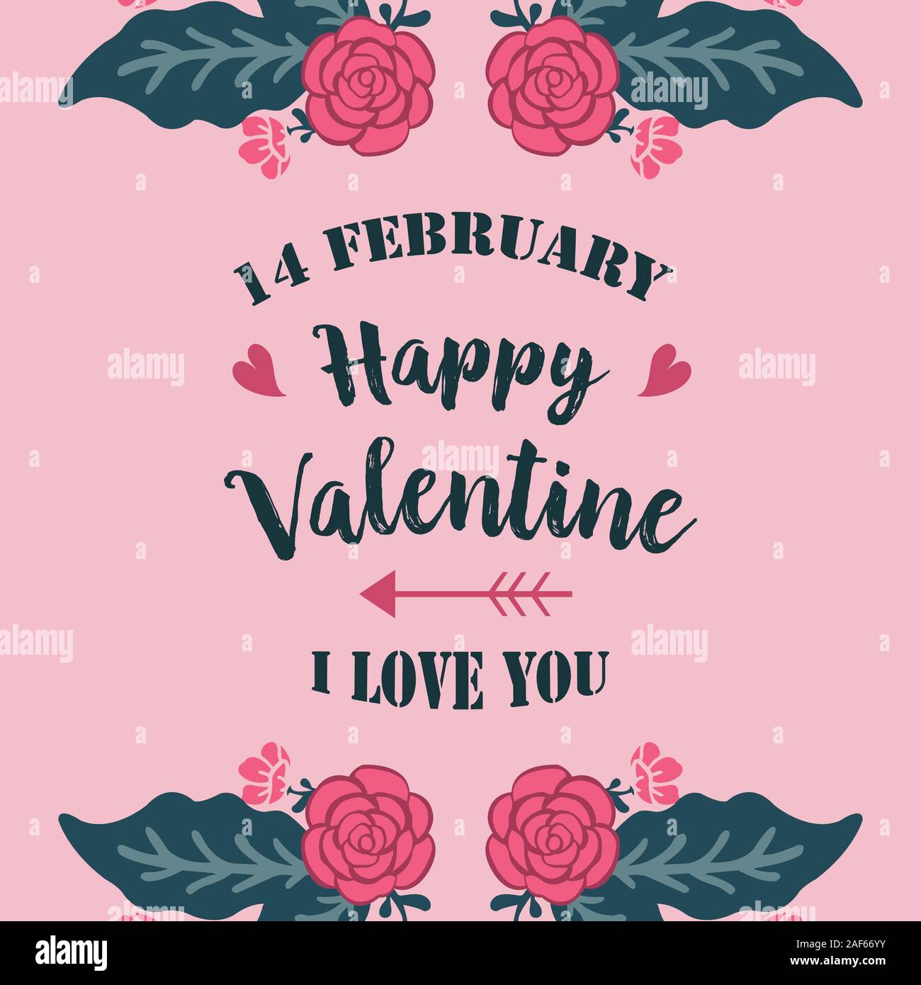 Happy valentine card with texture flower and leaf of seamless. Vector ...