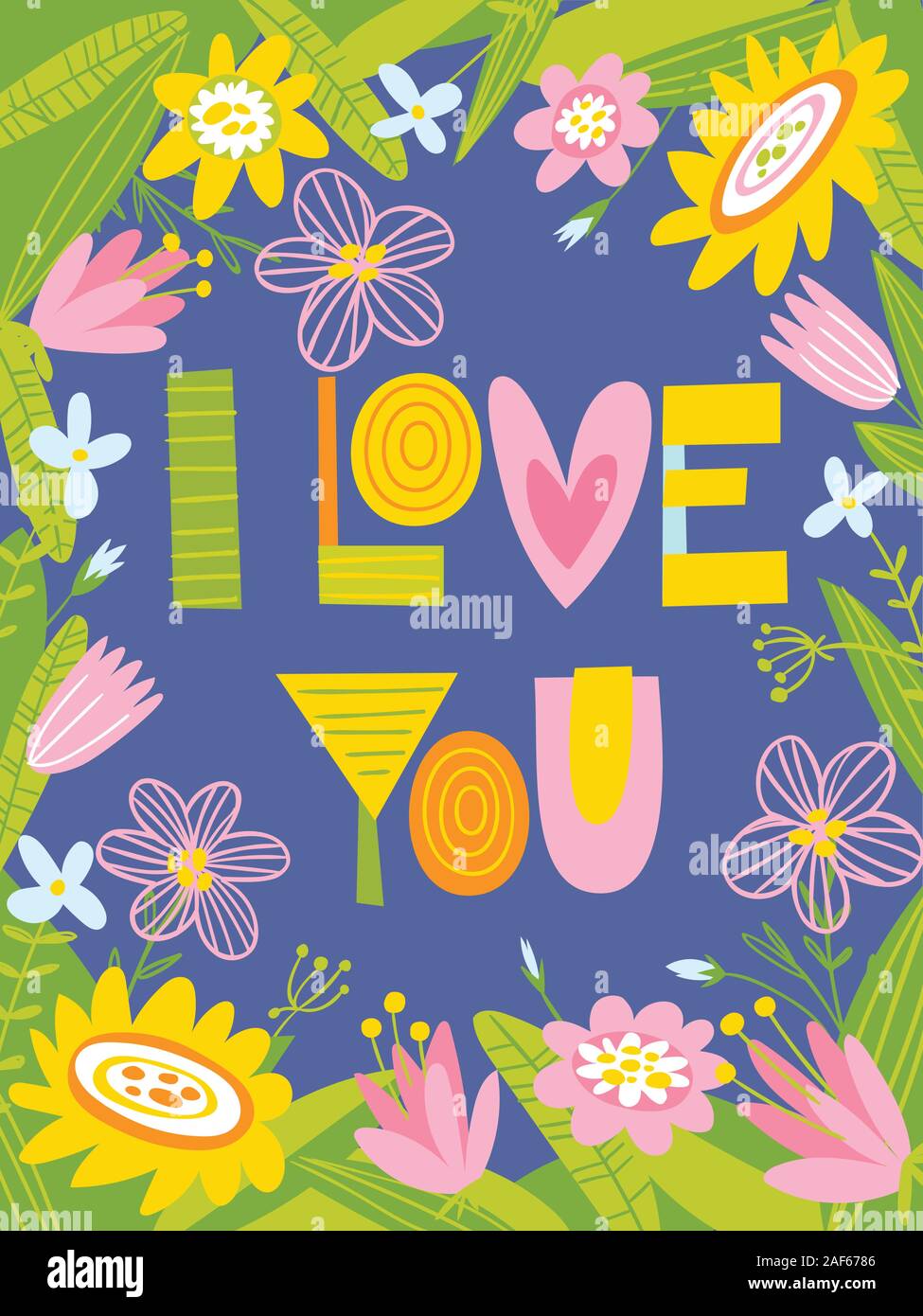 Vector card with flowers and I love you lettering Stock Vector Image ...