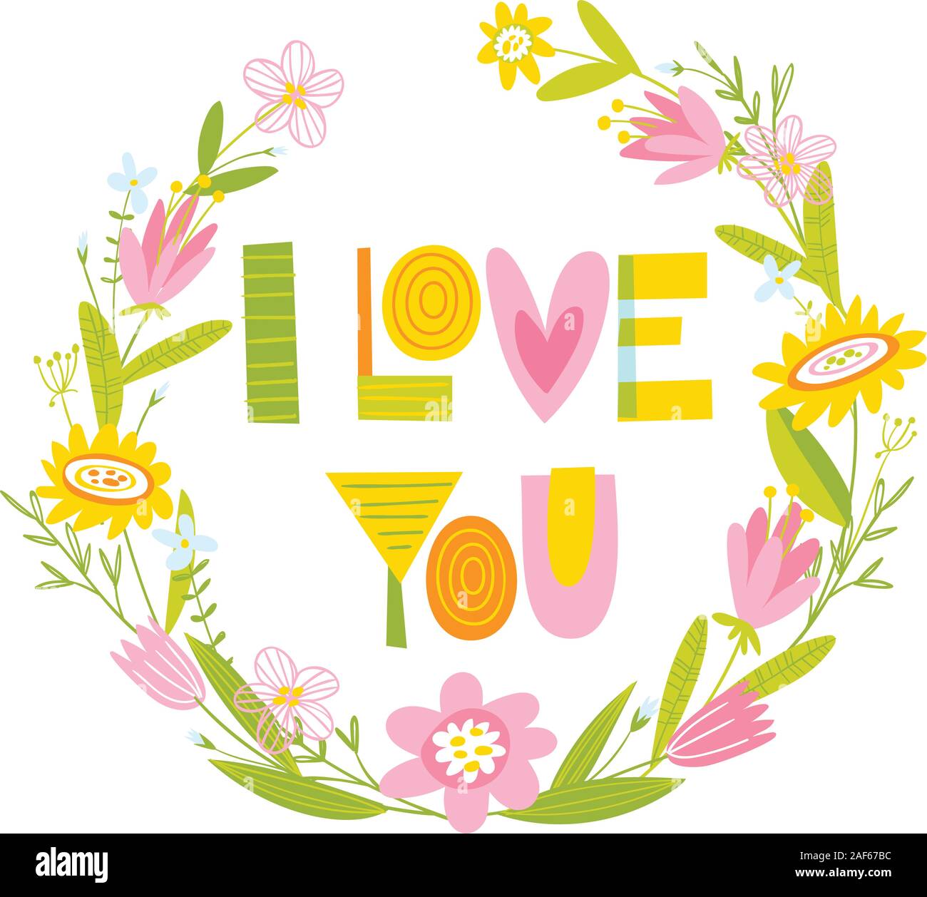 Vector card with flowers and I love you lettering Stock Vector Image ...