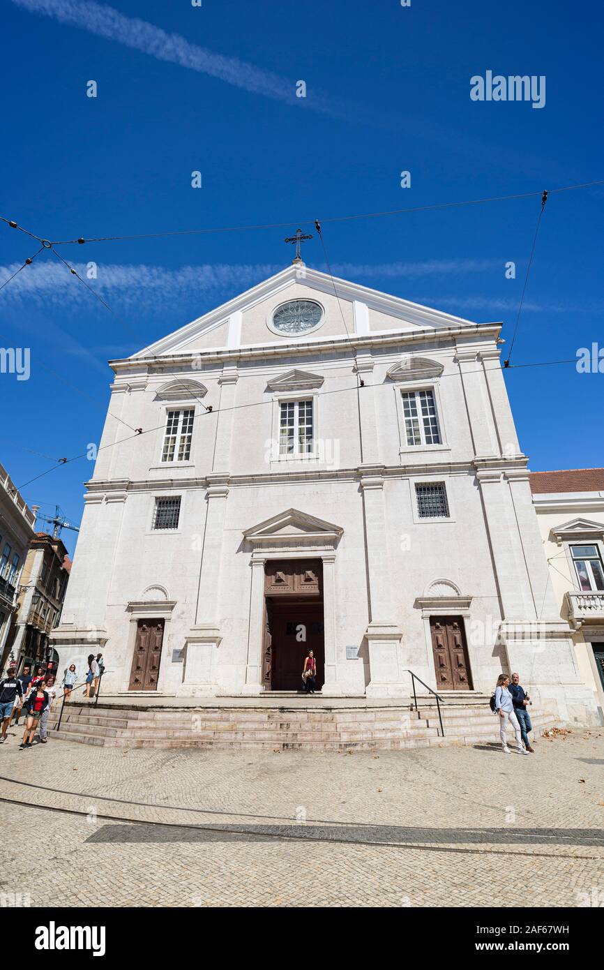 View of the main facade of the Roman Catholic church Igreja de Sao Roque (Church of Saint Roch) in Lisbon, Portugal. Stock Photo