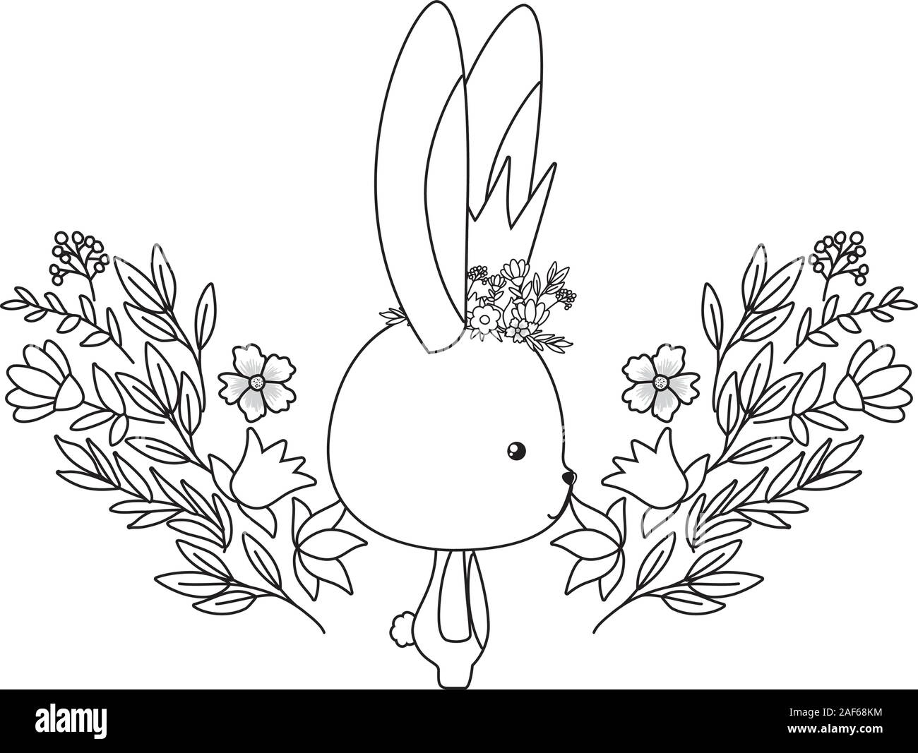Cute rabbit with crown flowers and leaves vector design Stock Vector ...