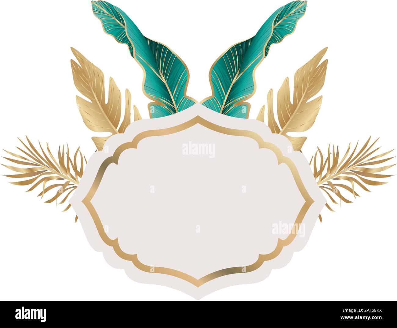 Isolated tropical green and gold leaves vector design Stock Vector ...