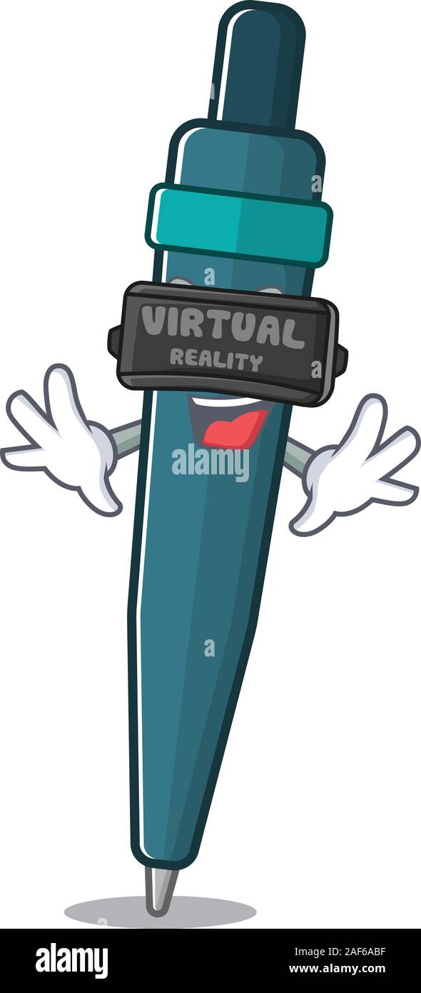 cool fountain pen Scroll character using Virtual reality headset Stock