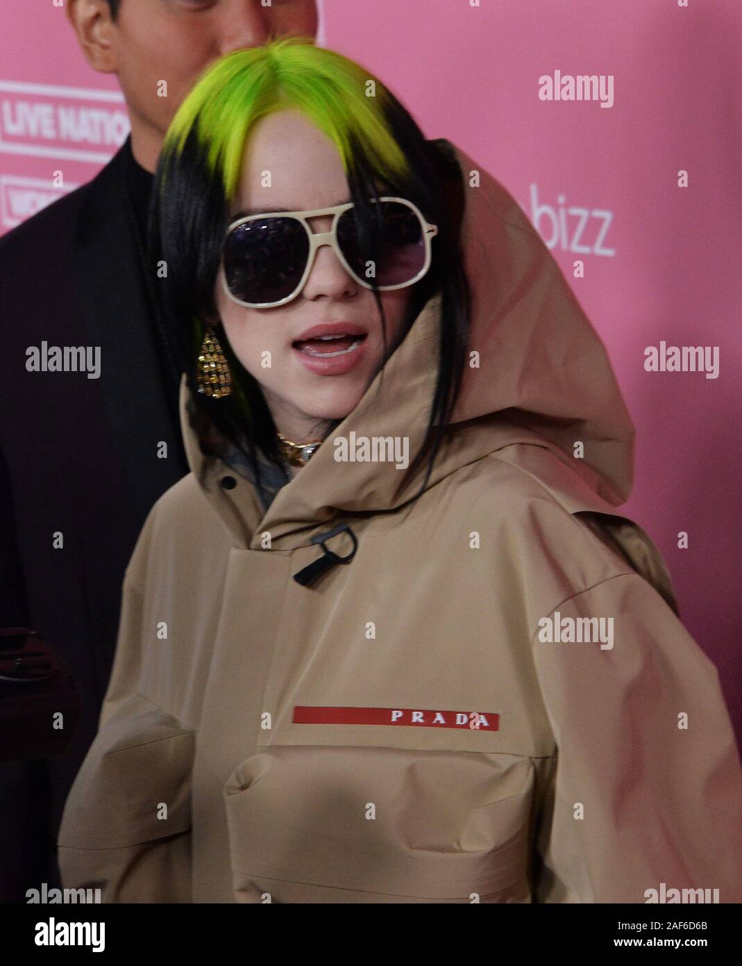 Los Angeles, United States. 13th Dec, 2019. Singer and songwriter Billie Eilish arrives for the 14th annual Billboard Women in Music event at the Hollywood Palladium in Los Angeles on Thursday, December 12, 2019. Taylor Swift became the first-ever recipient of Billboard's Woman of the Decade Award. Alanis Morissette, Nicki Minaj, Brandi Carlile and Roc Nation chief operating officer Desiree Perez were also honored at the gathering. Photo by Jim Ruymen/UPI Credit: UPI/Alamy Live News Stock Photo