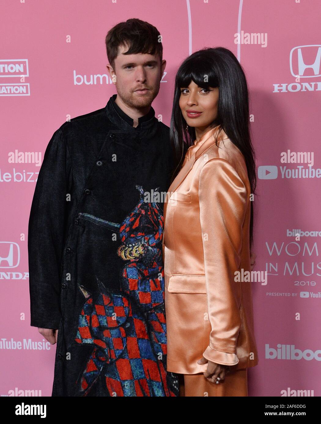 Los Angeles, United States. 13th Dec, 2019. James Blake (L) and Jameela Jamil arrive for the 14th annual Billboard Women in Music event at the Hollywood Palladium in Los Angeles on Thursday, December 12, 2019. Taylor Swift became the first-ever recipient of Billboard's Woman of the Decade Award. Alanis Morissette, Nicki Minaj, Brandi Carlile and Roc Nation chief operating officer Desiree Perez were also honored at the gathering. Photo by Jim Ruymen/UPI Credit: UPI/Alamy Live News Stock Photo