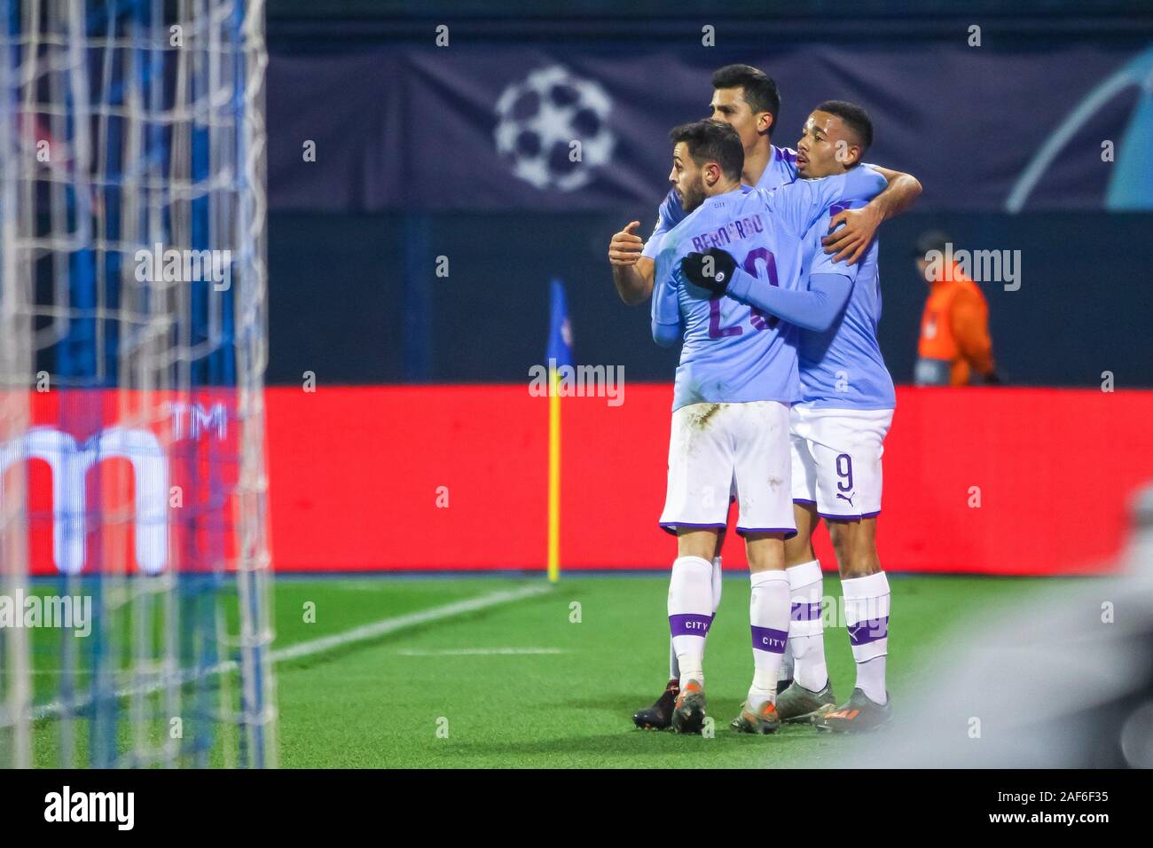 Zagreb, Croatia - December 11, 2019 : Dinamo Zagreb vs Manchester City, UEFA Champions League, Croatia. Gabriel Jesus of Manchester City celebrates sc Stock Photo