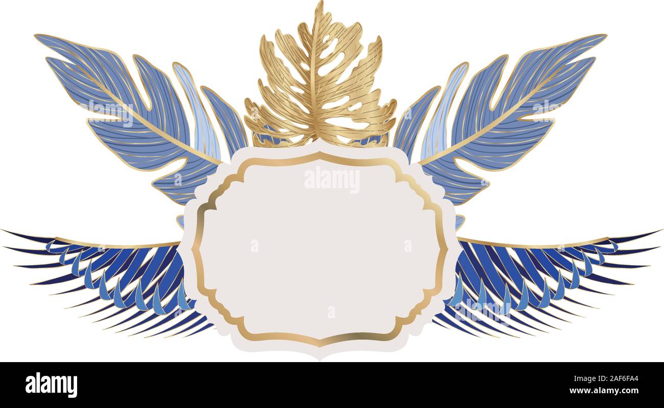 Isolated tropical blue and gold leaves vector design Stock Vector Image ...