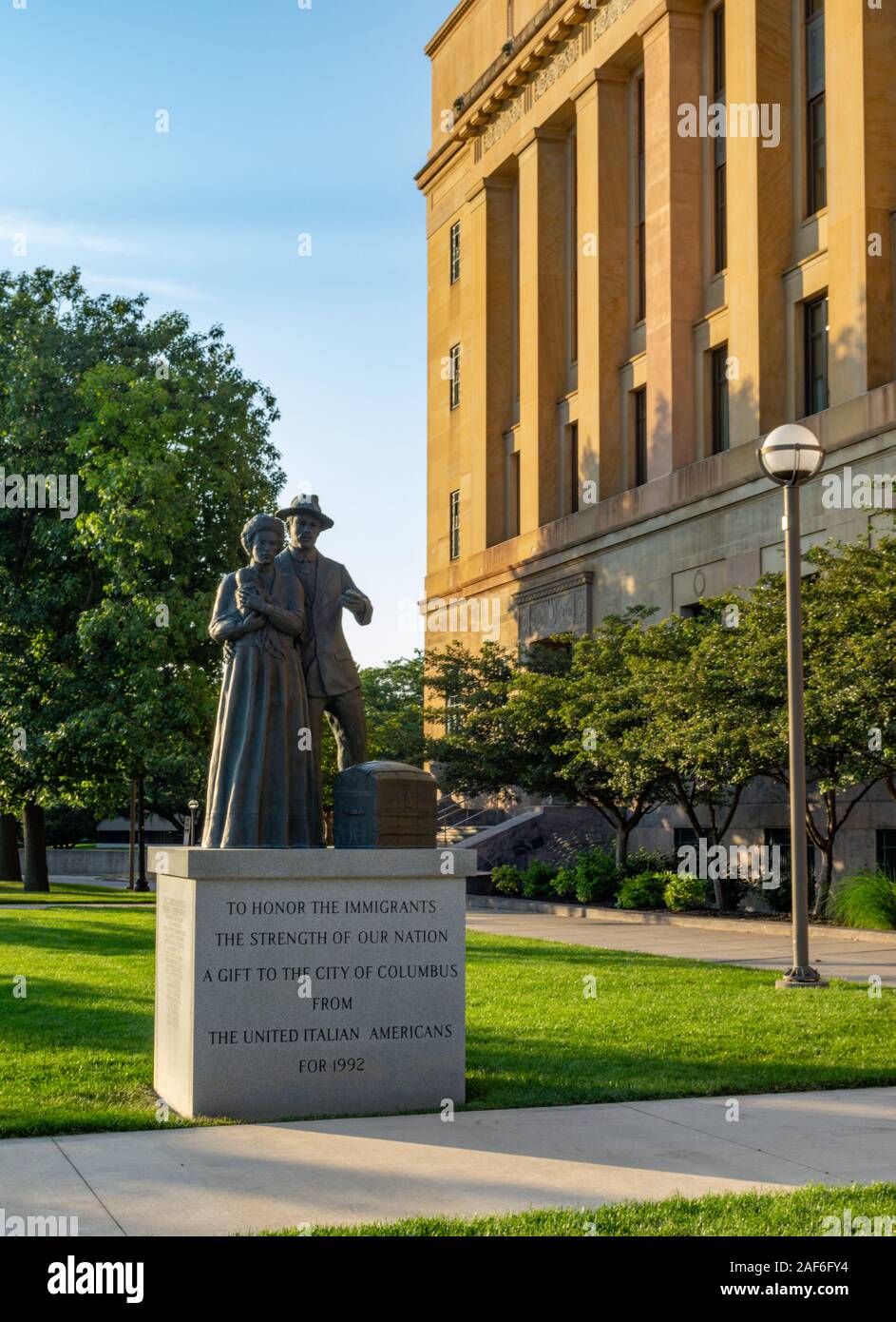 Columbus, Ohio - August 3, 2019: A statue in honor of the immigrants to America in Columbus, Ohio on August 3, 2019. Stock Photo