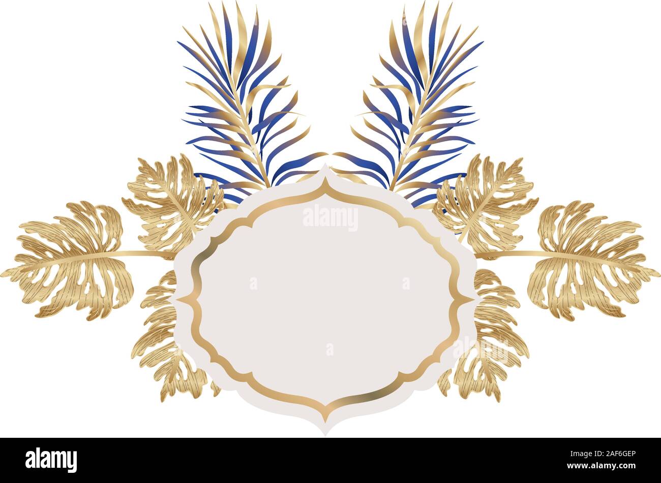 Isolated tropical blue and gold leaves vector design Stock Vector Image ...