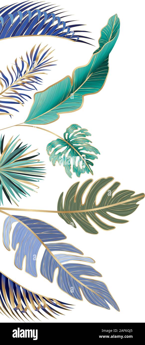 Isolated tropical green and blue leaves vector design Stock Vector ...