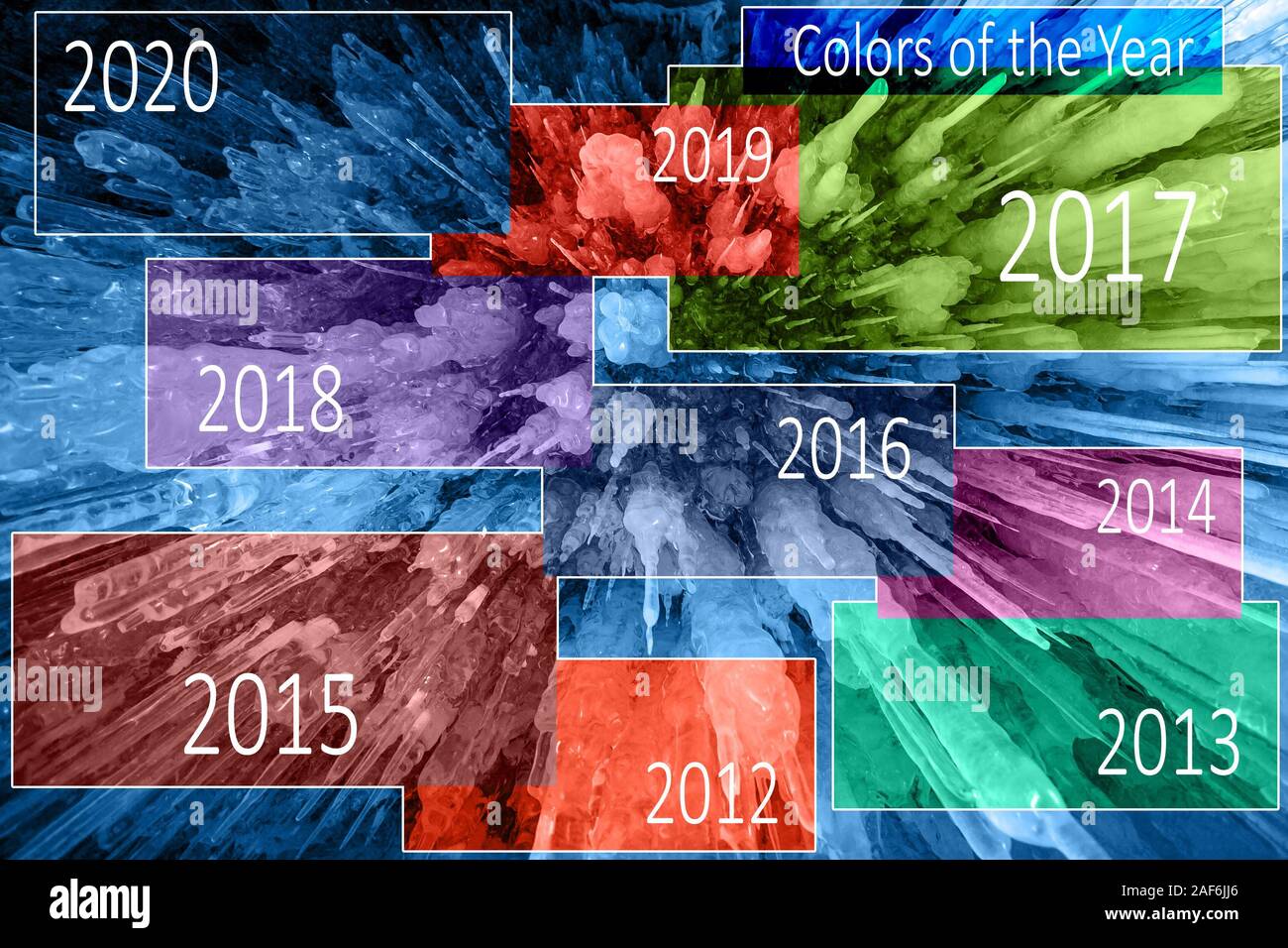 Colors of the Year, trend colors of different years. Natural textural