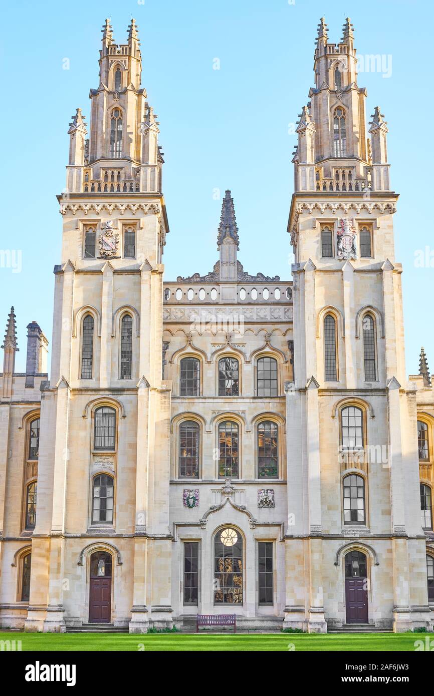 Hawksmoor towers at All Souls college, university of Oxford, England. Stock Photo