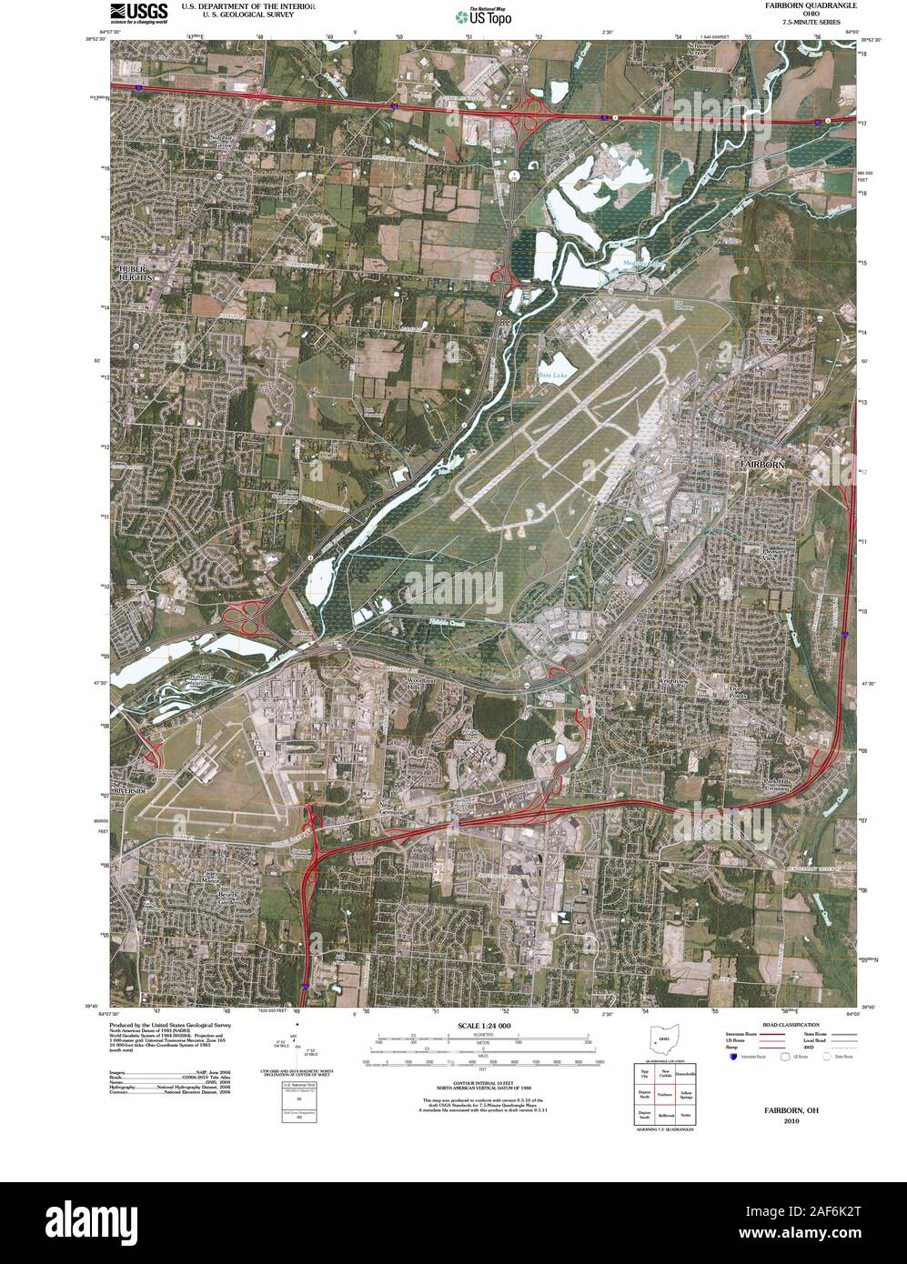 USGS TOPO Map Ohio OH Fairborn 20100722 TM Restoration Stock Photo