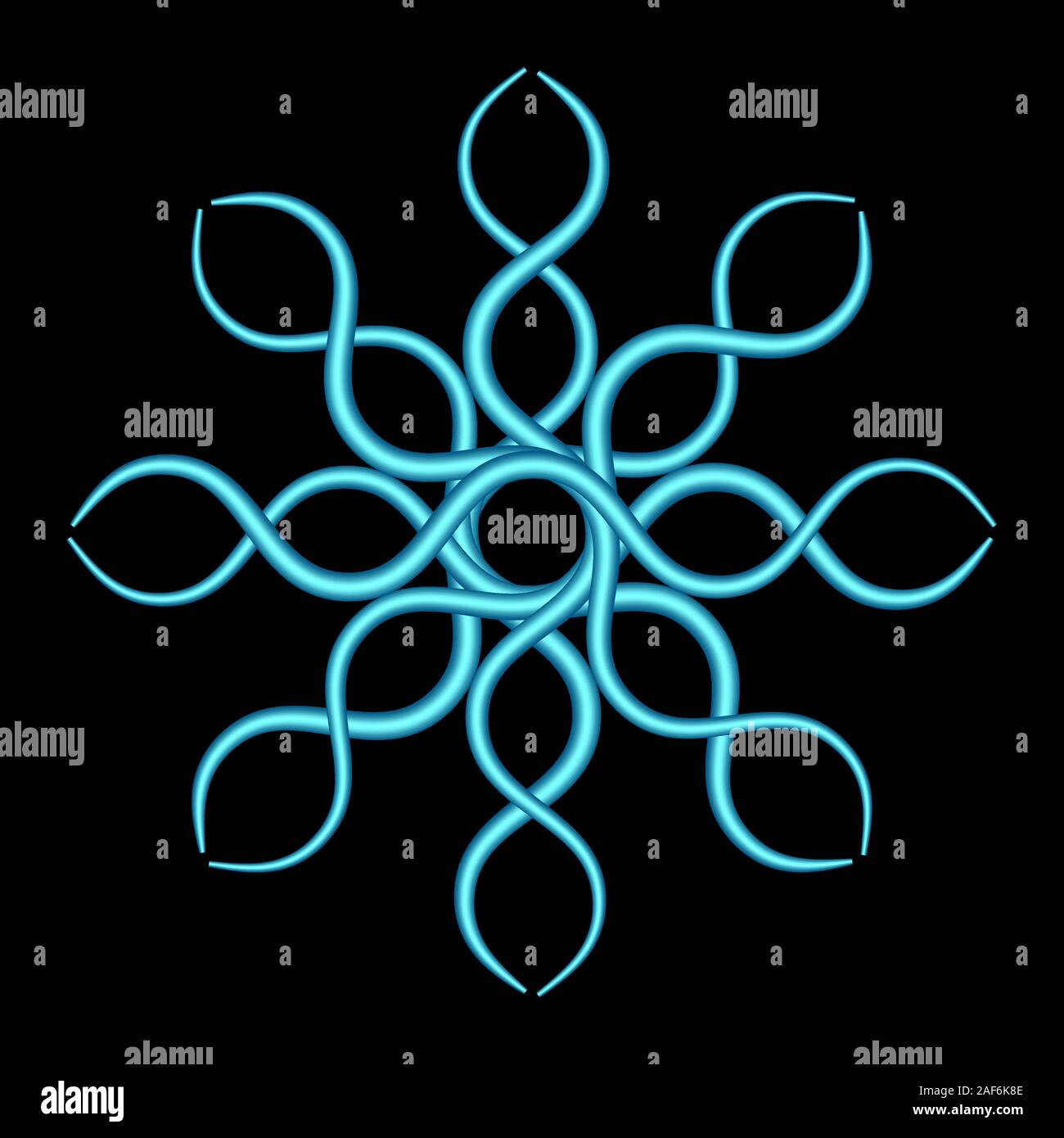 Blue solar sign. Decorative element. Round lines pattern. Abstract shape Isolated on black background. Stock Vector