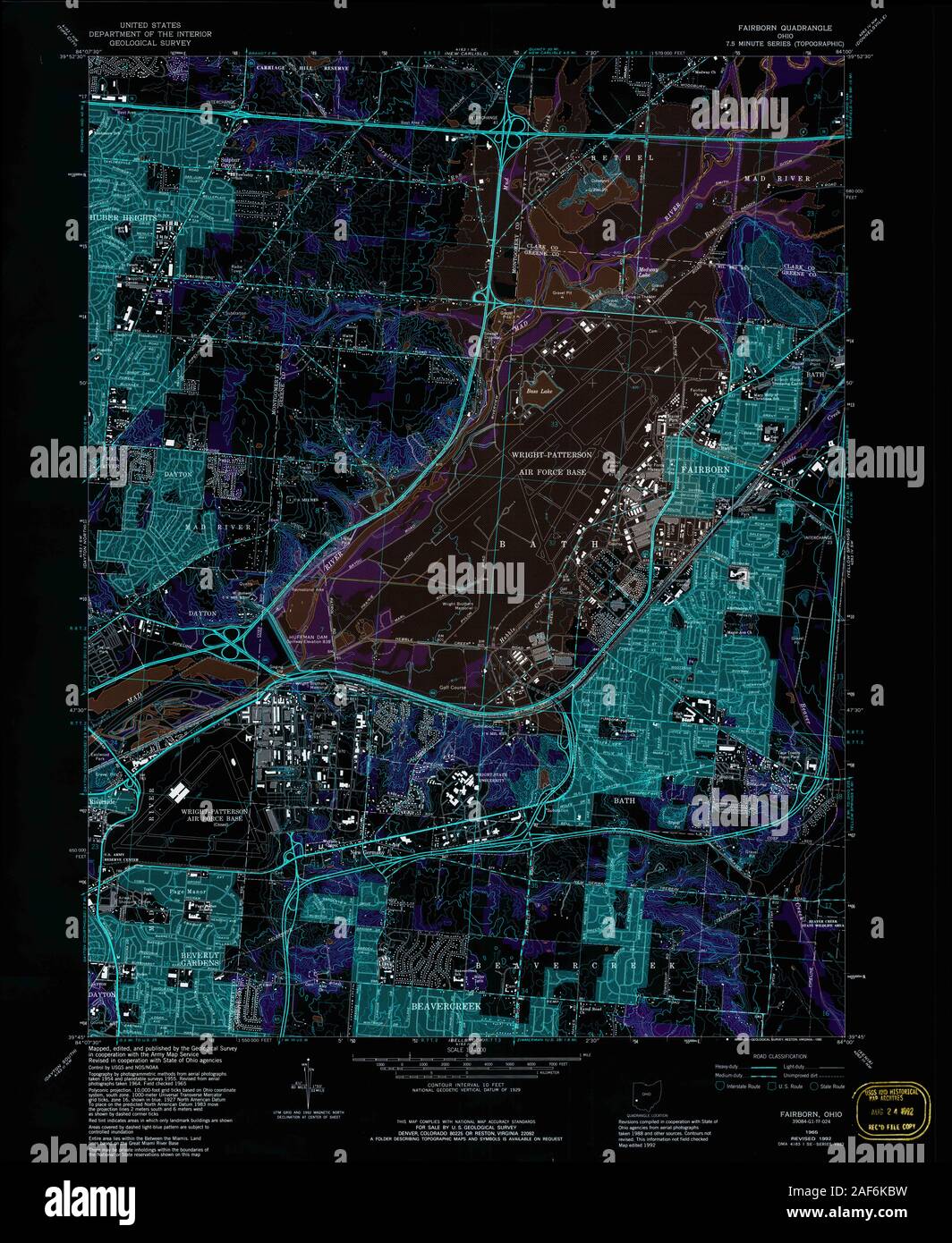 USGS TOPO Map Ohio OH Fairborn 226068 1965 24000 Inverted Restoration Stock Photo