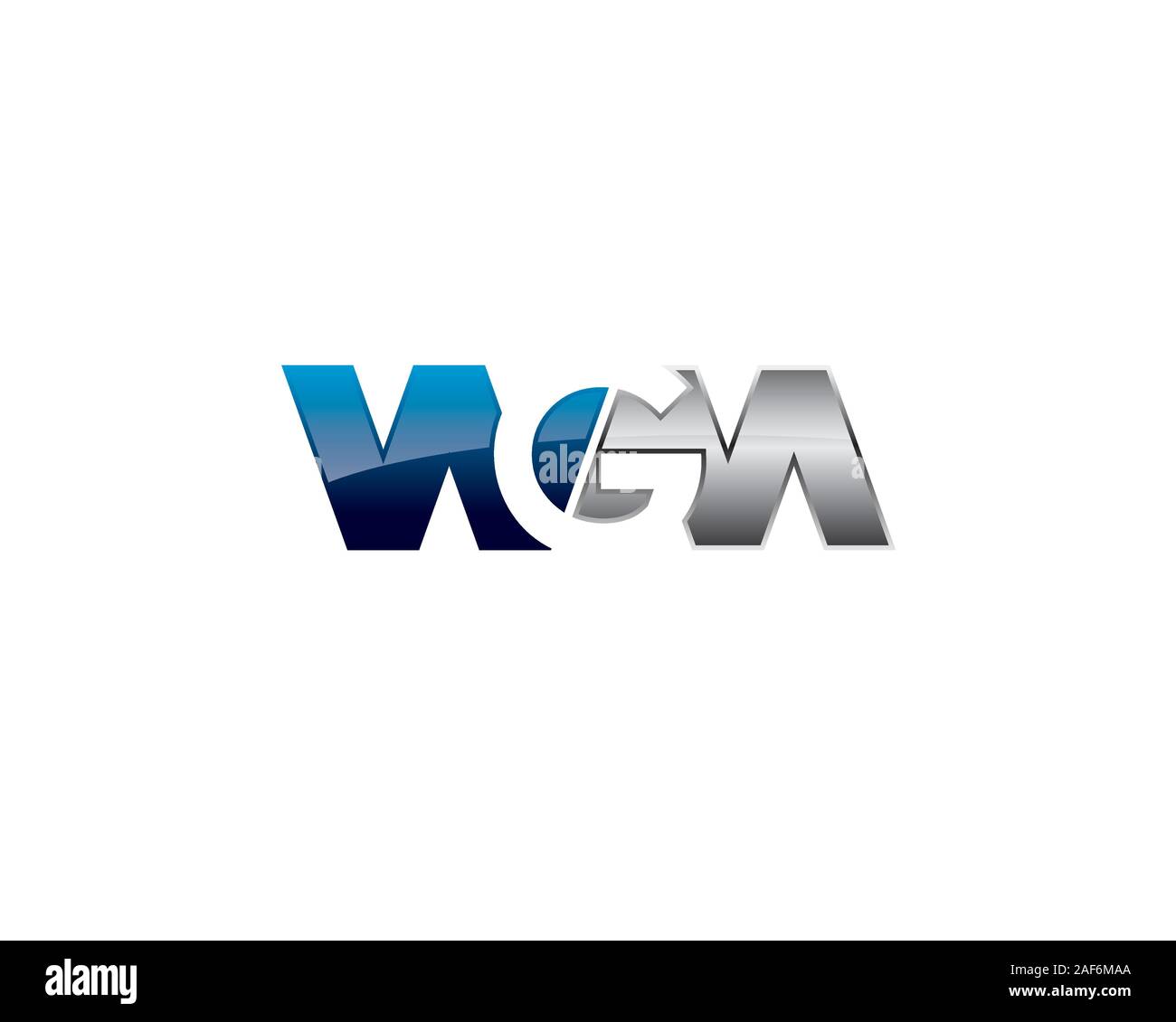 w g m initial letter anagram negative space metallic Stock Vector
