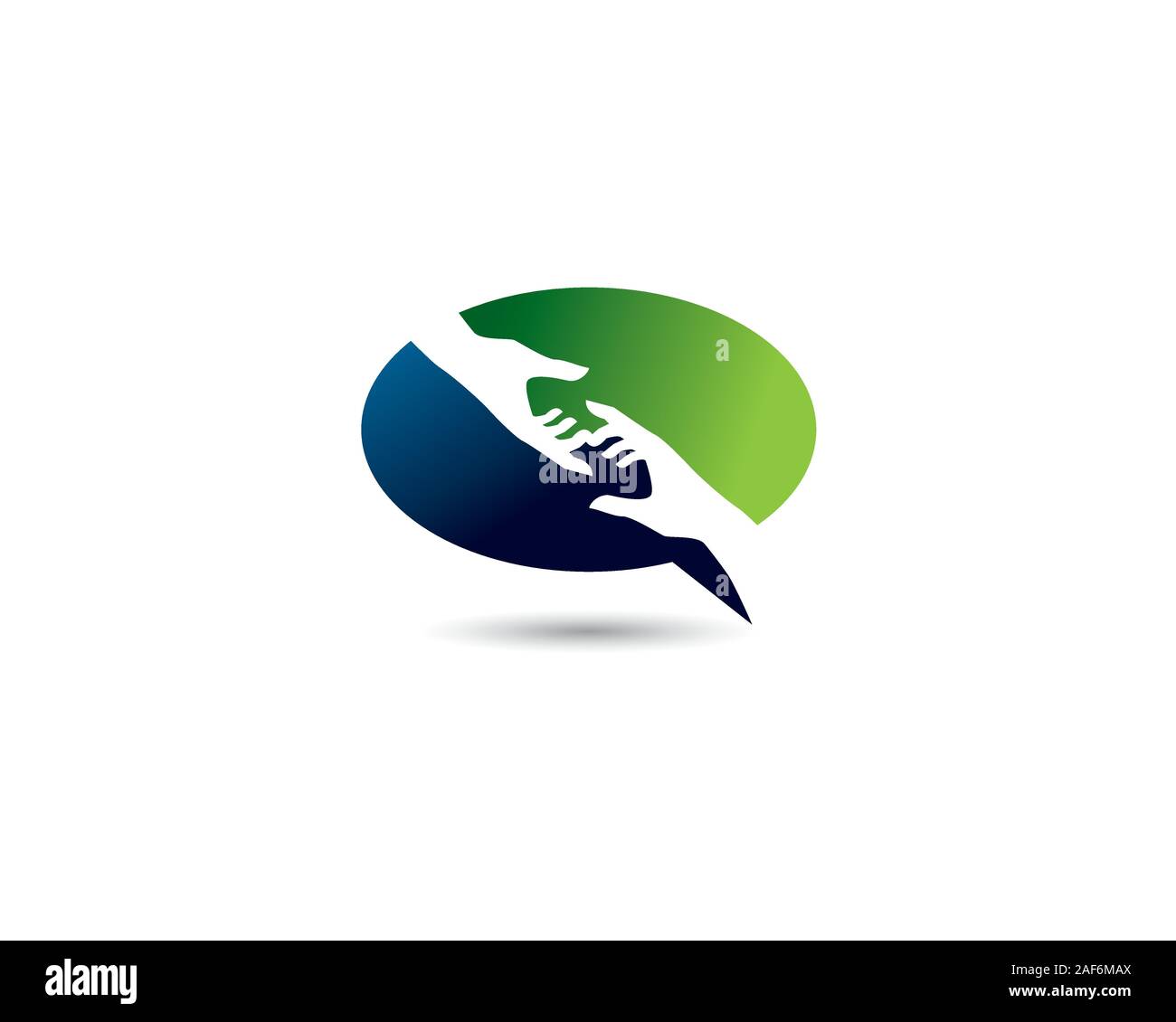 hand helping another hand inside a chat baloon as negative space Stock Vector