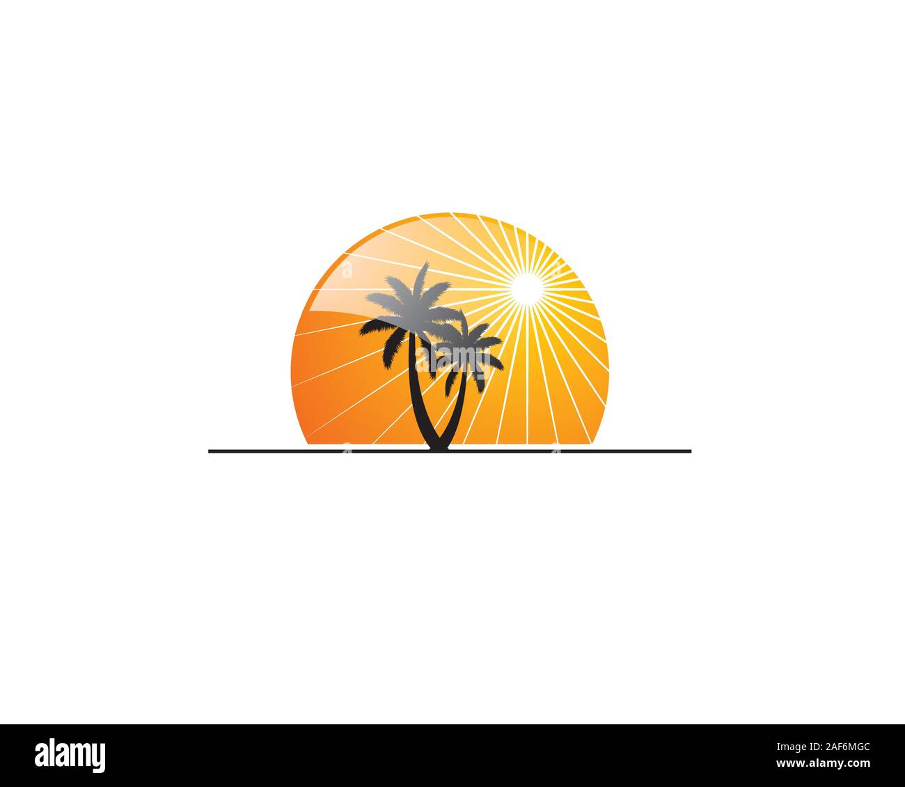 palm trees silhouette with sun rays summer background Stock Vector