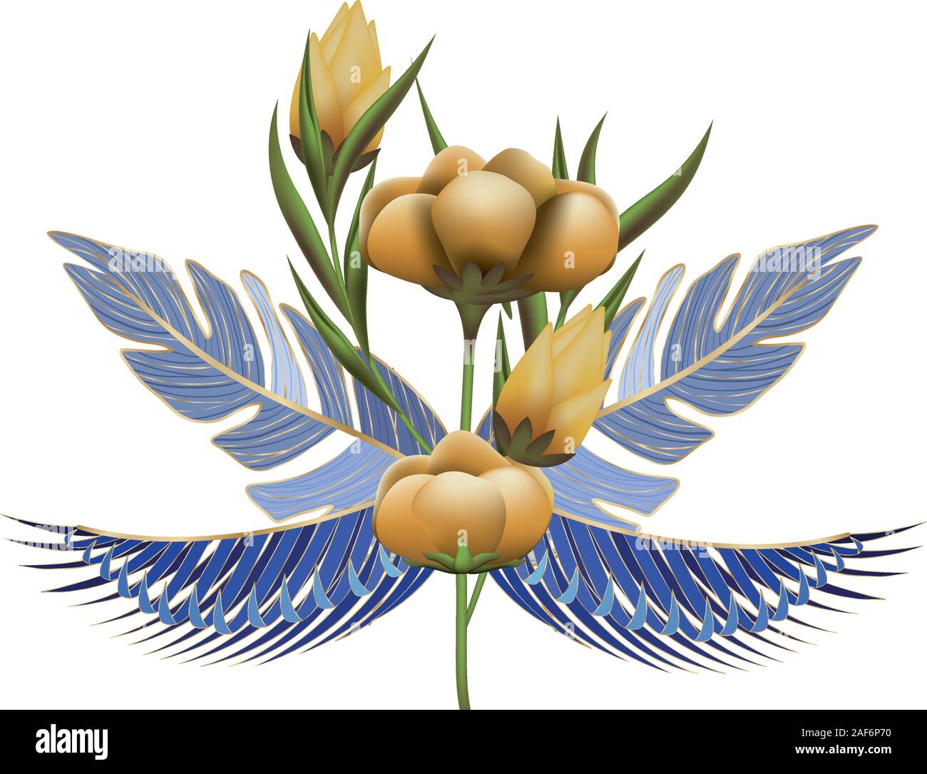 Isolated tropical leaves with flowers vector design Stock Vector Image ...