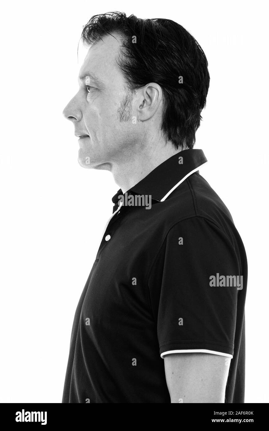 Profile view of mature handsome man in black and white Stock Photo - Alamy