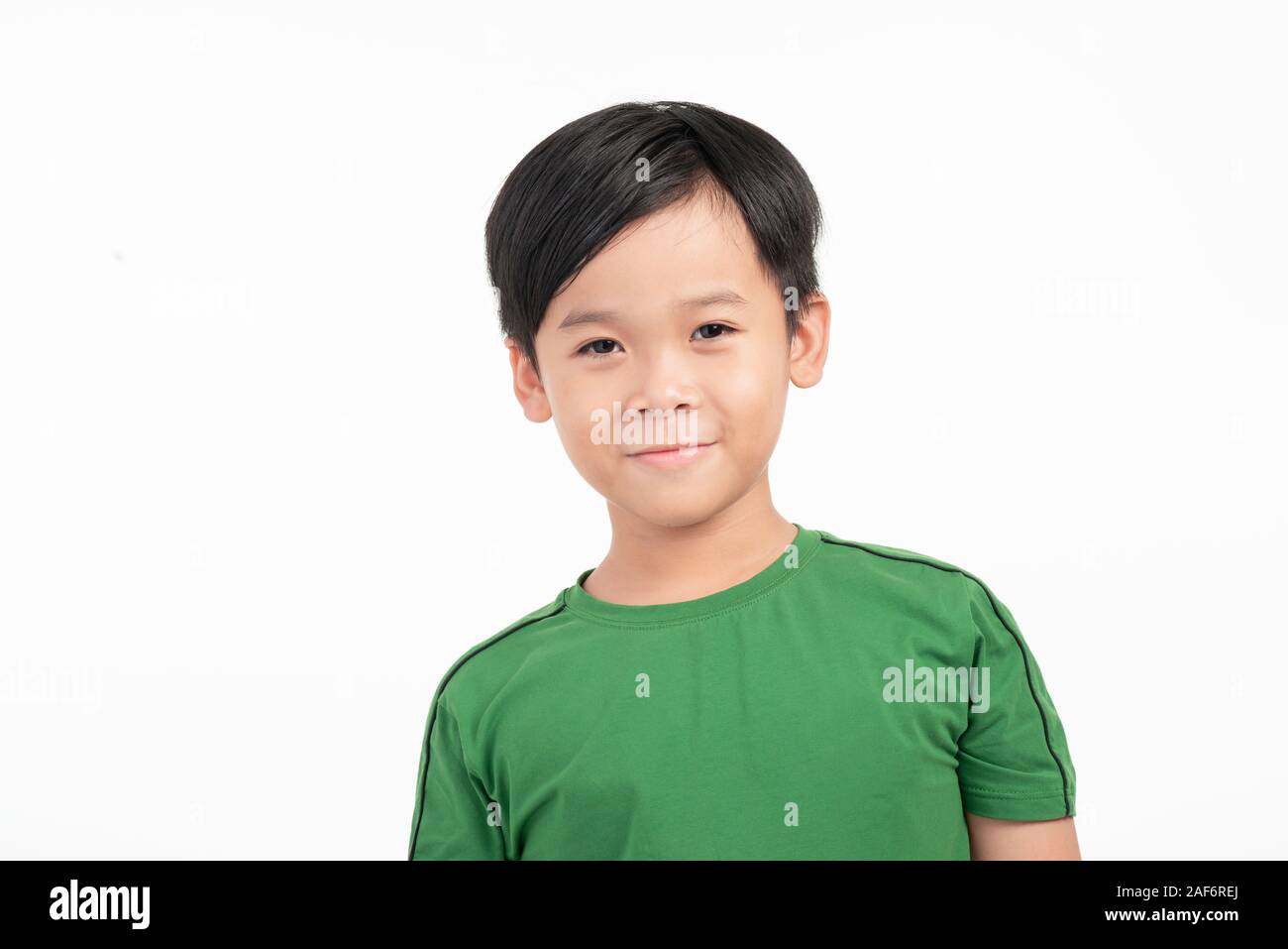 Happy And Smart Asian Boy Isolated On White Background Stock Photo Alamy