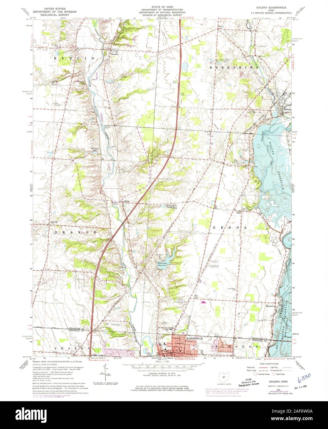 USGS TOPO Map Ohio OH Galena 225136 1964 24000 Restoration Stock Photo