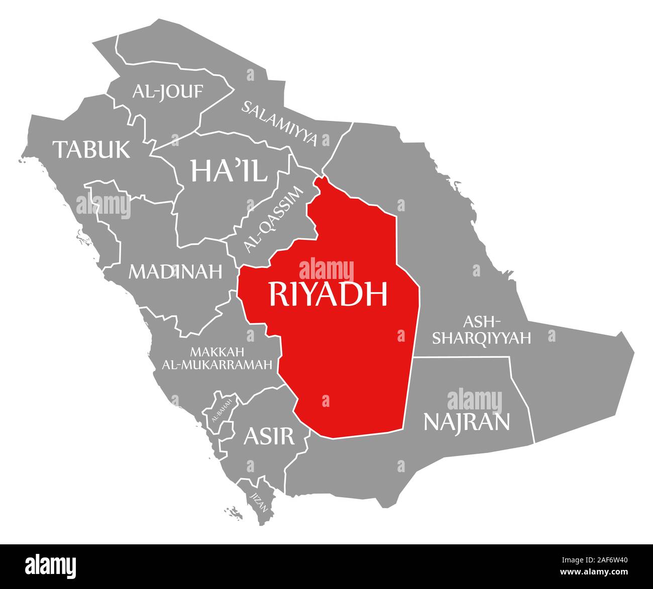 Riyadh red highlighted in map of Saudi Arabia Stock Photo