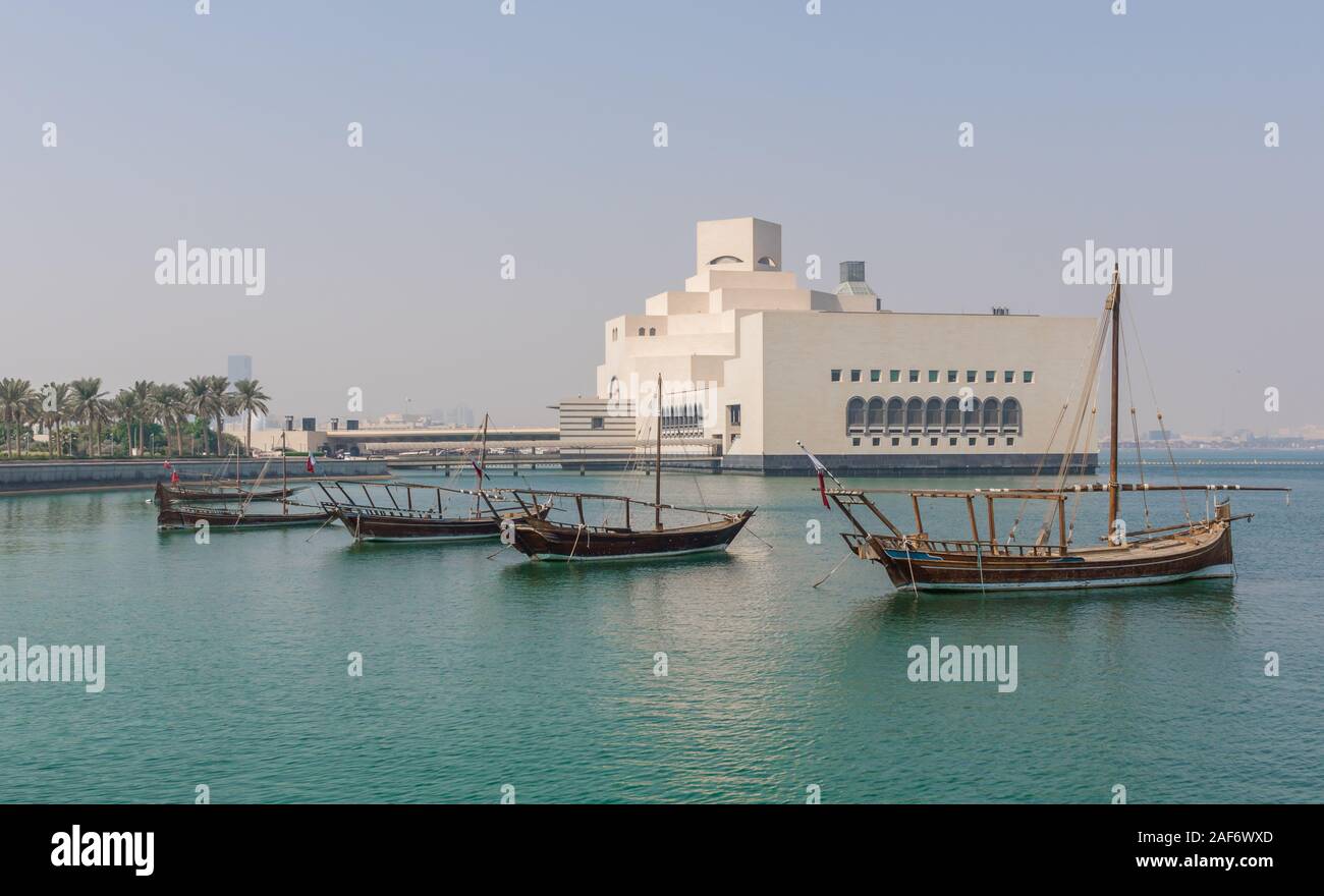 Built on the Corniche, the Museum of Islamic Art is the first of its kind to feature 14 centuries of Islamic art in the Arab States of the Gulf Stock Photo