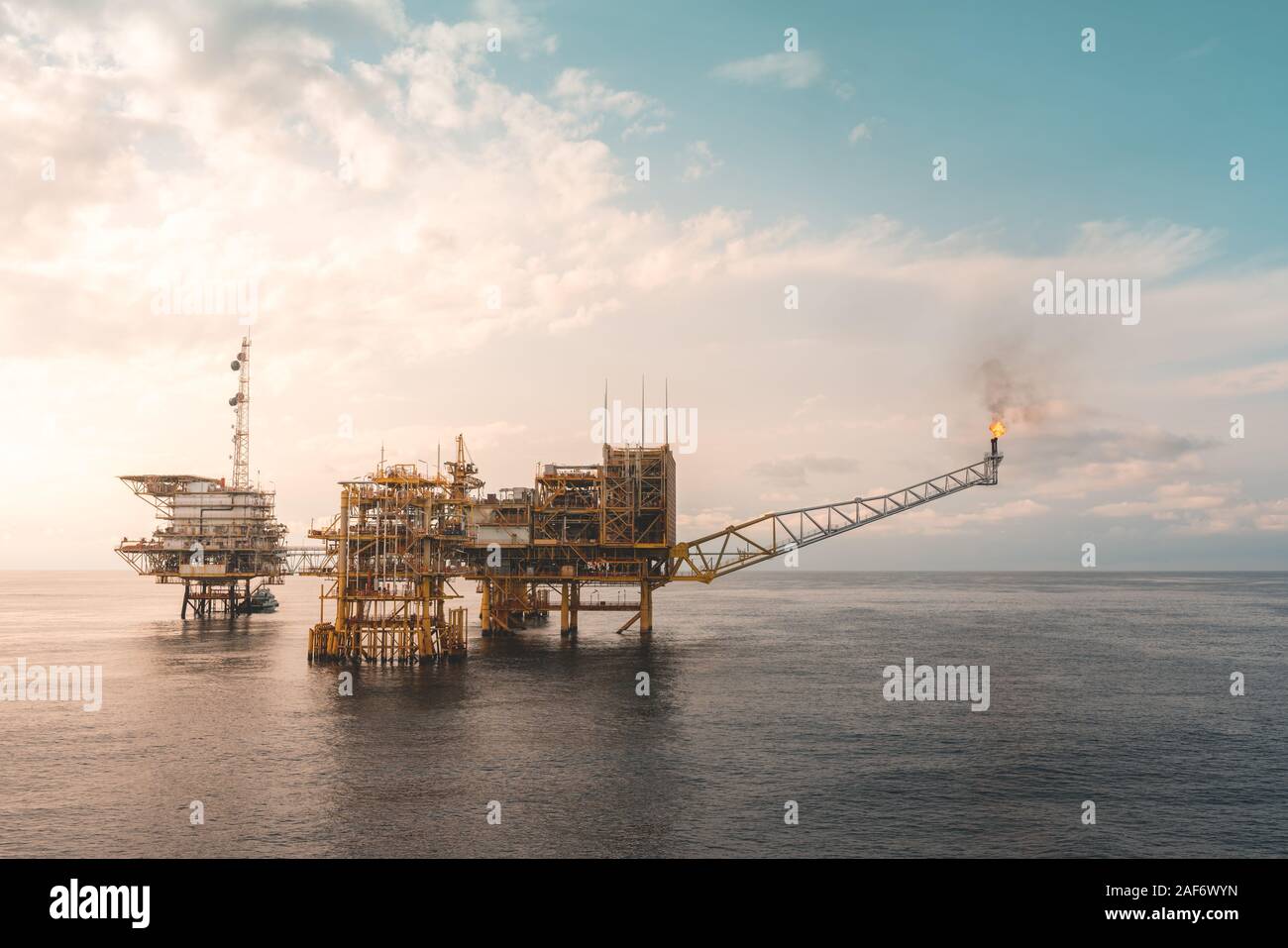 Massive offshore oil production platform Stock Photo