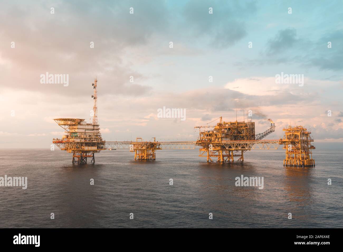 Massive offshore oil production platform Stock Photo