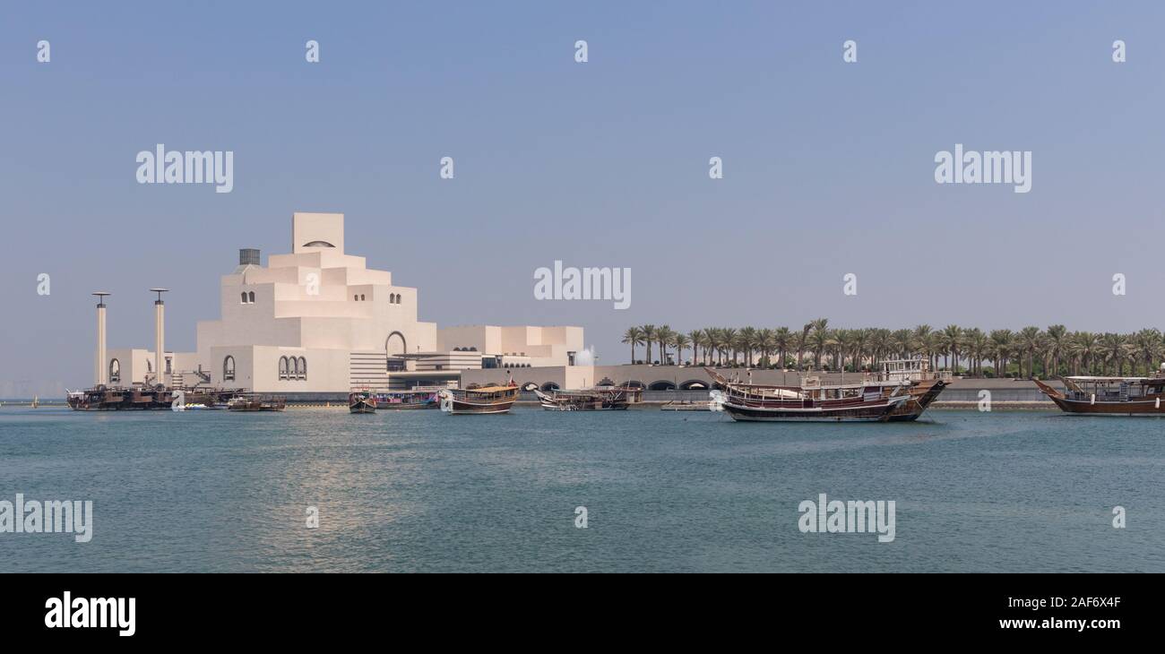 Built on the Corniche, the Museum of Islamic Art is the first of its kind to feature 14 centuries of Islamic art in the Arab States of the Gulf Stock Photo