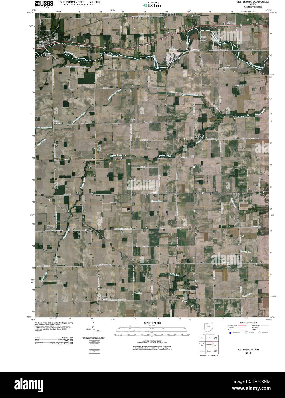 USGS TOPO Map Ohio OH Gettysburg 20100806 TM Restoration Stock Photo