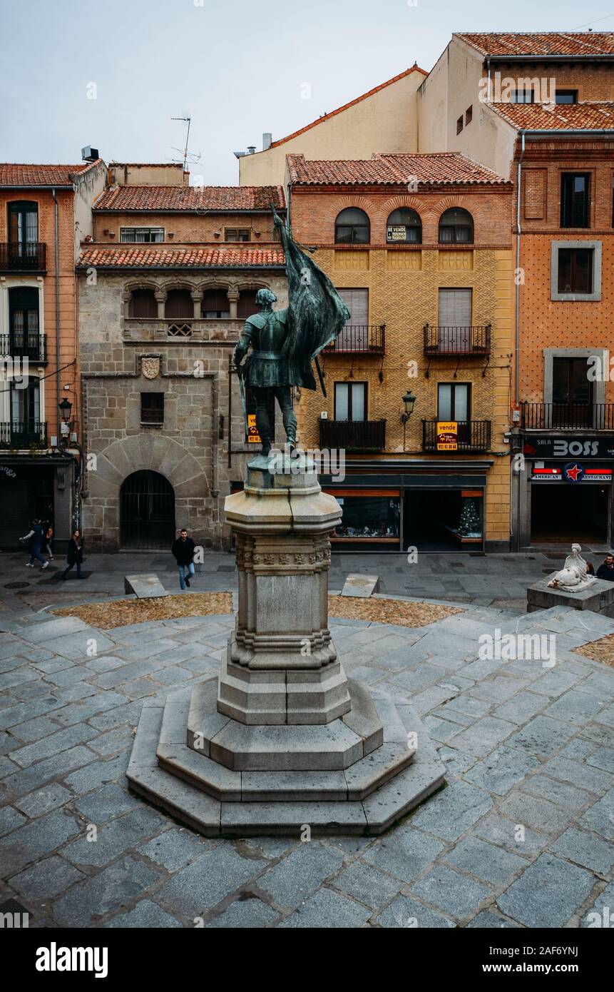Segovia, Spain - Dec 8, 2019: Monument to Juan Bravo, captain of the comunero and fighters for Castilla y Segovia in the 16th century Stock Photo