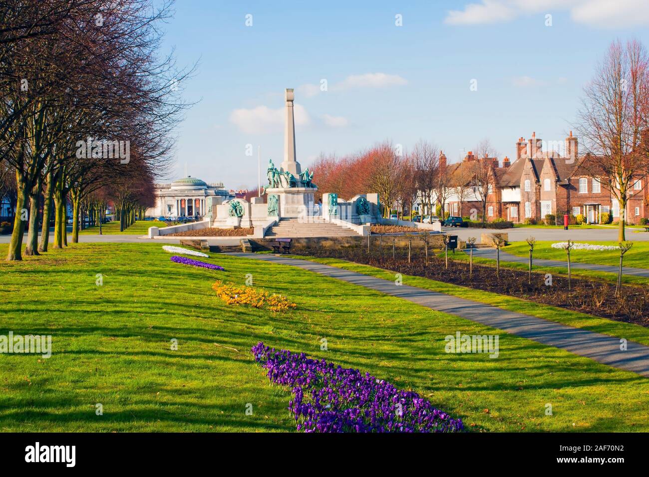 An early spring view of Port Sunlight on the Wirral Peninsula. Stock Photo