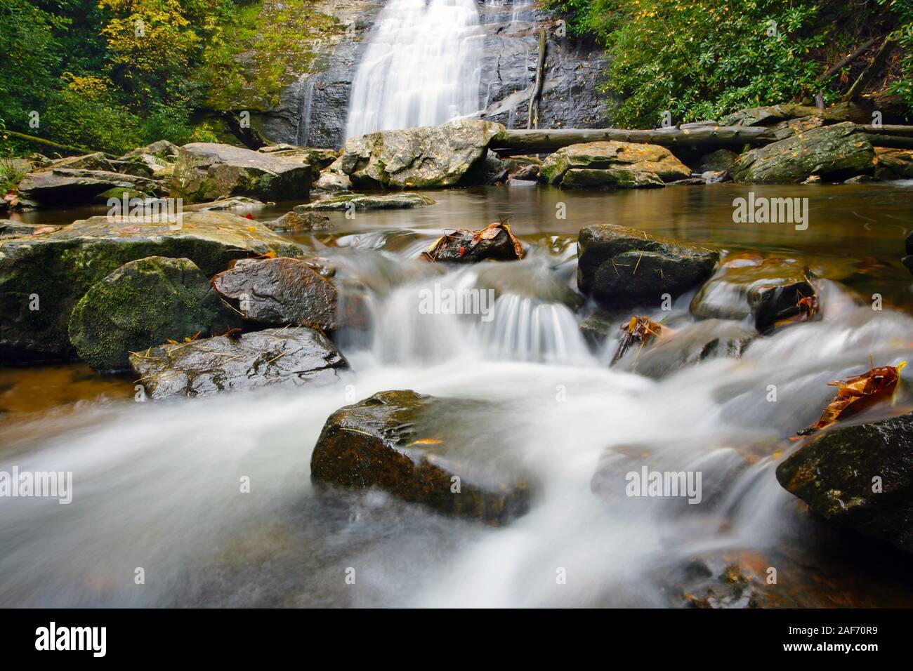 A fall view of Helton Creek Falls in the Chattahoochee National Forest, USA. Stock Photo