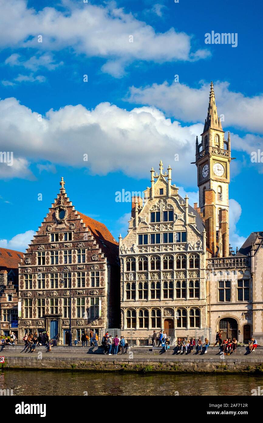 Graslei, a quay in the historic city center of Ghent, Flanders, Belgium Stock Photo