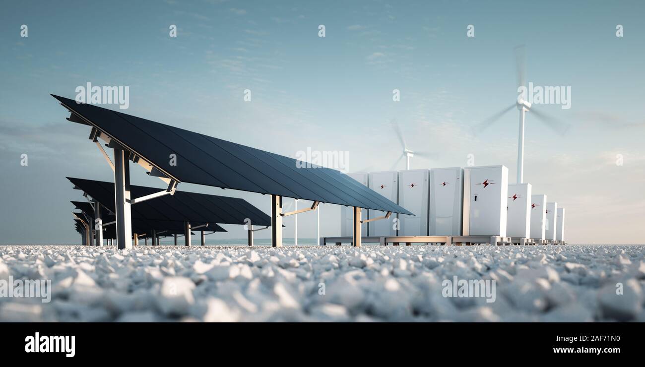 Concept of renewable energy storage Modern black photovoltacis, modular