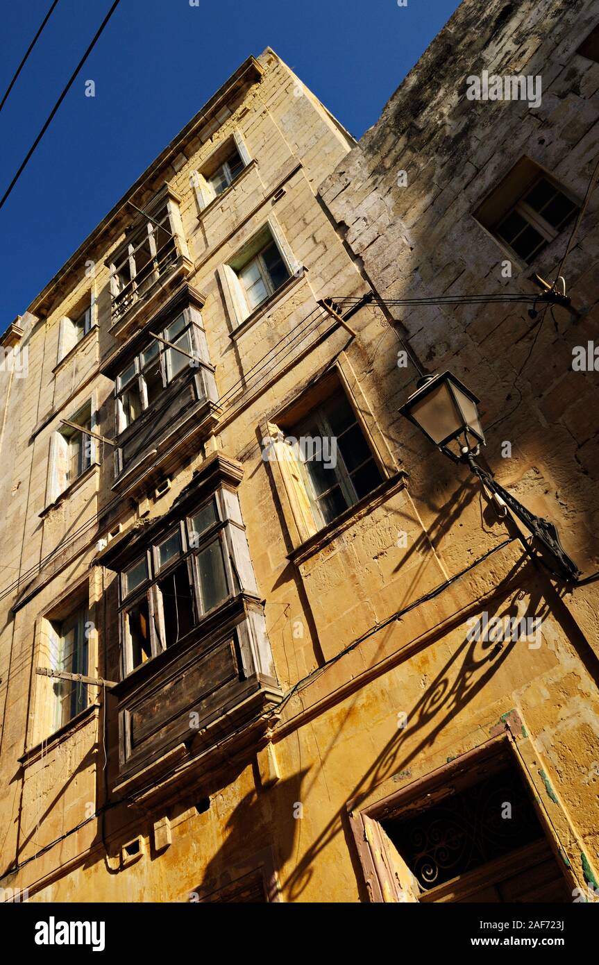 Facade of a building of Birgu (Vittoriosa), Malta Stock Photo