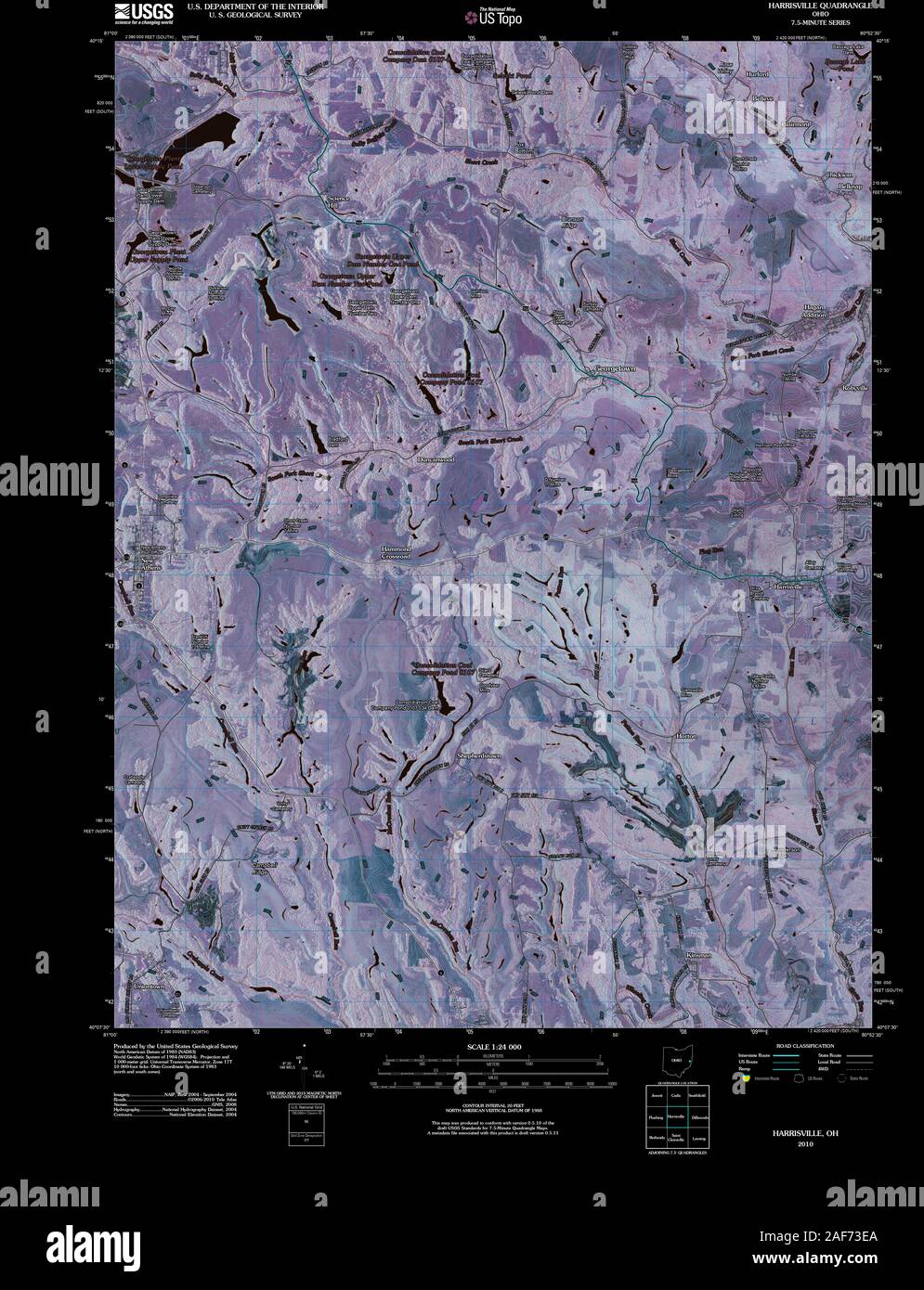 USGS TOPO Map Ohio OH Harrisville 20100809 TM Inverted Restoration Stock Photo