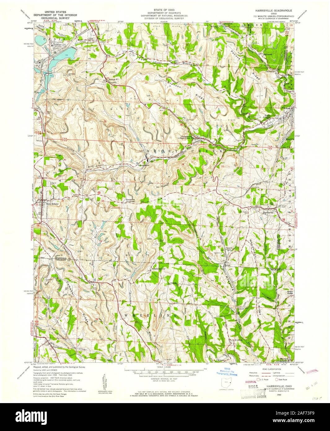 USGS TOPO Map Ohio OH Harrisville 225307 1960 24000 Restoration Stock Photo