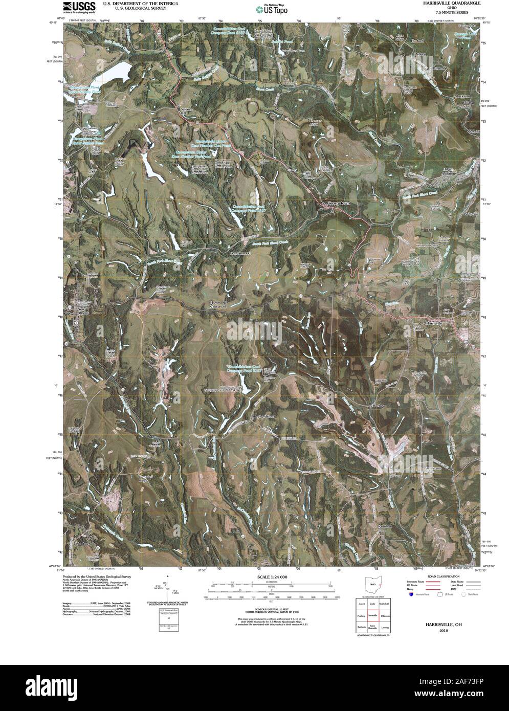 USGS TOPO Map Ohio OH Harrisville 20100809 TM Restoration Stock Photo